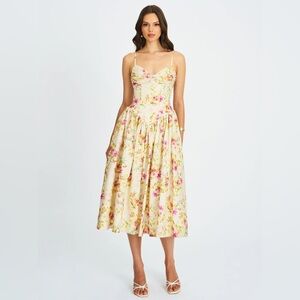 NWT Jacinda Yellow Floral Print Ruched Breast Linen Midi Dress
 
(0 REVIEWS
